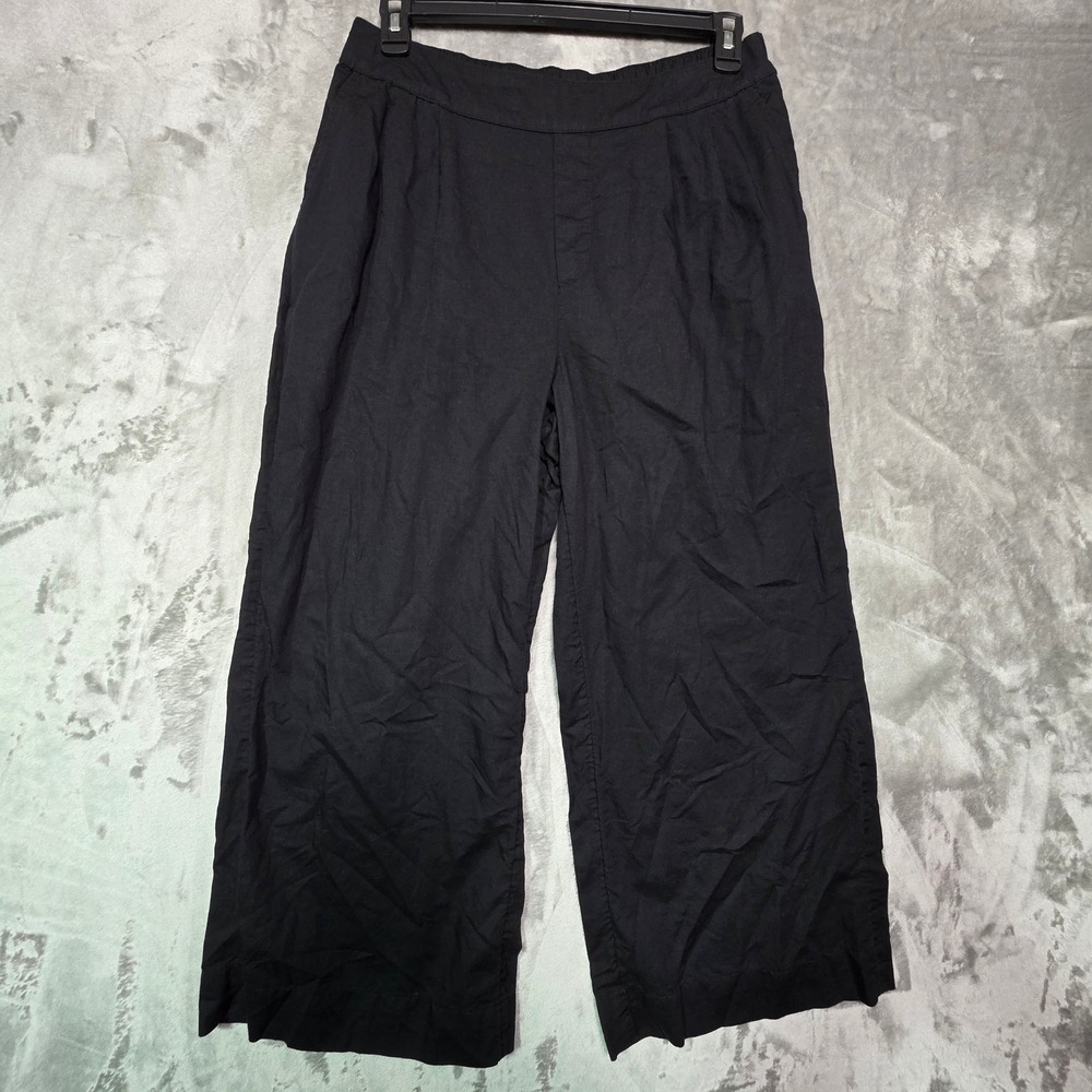 Pact Organic Cotton Linen Wide Leg Pants Black Size L Relaxed Fit Sustainable